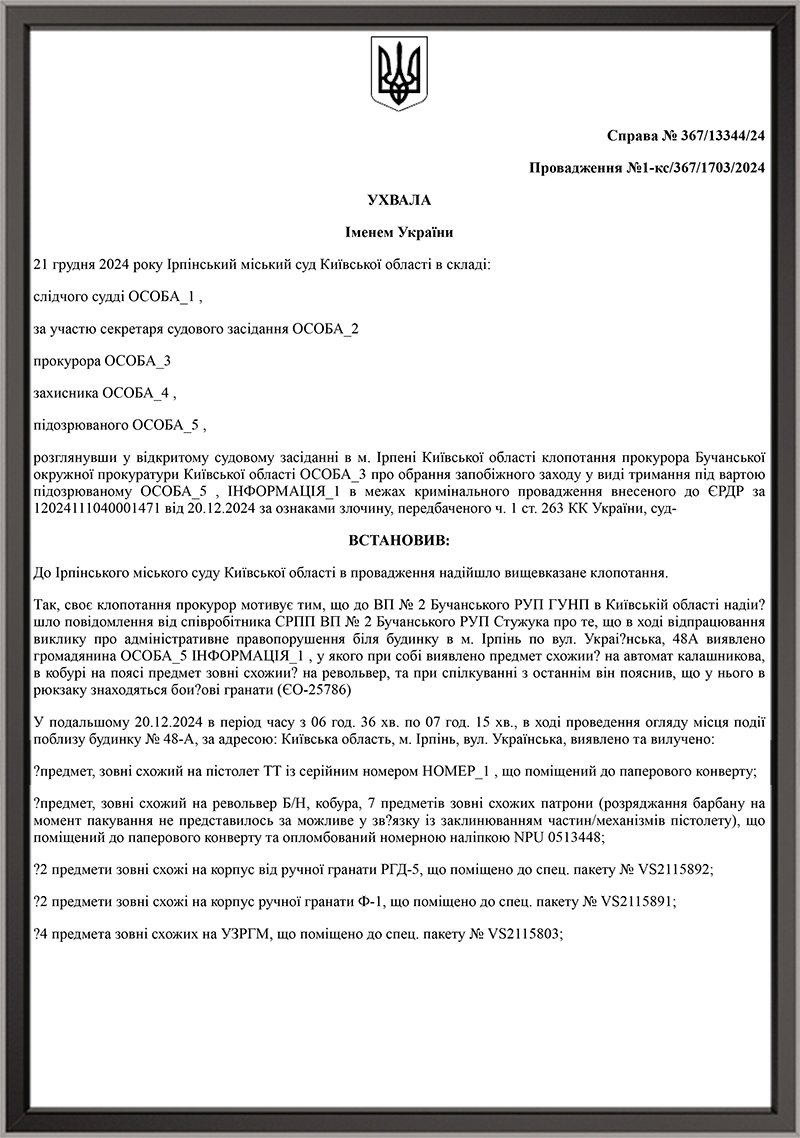 ЗАХИСТ ВОЛОНТЕРА, ЯКОГО ЗВИНУВАЧУЮТЬ У НЕЗАКОННОМУ ЗБЕРІГАННІ ЗБРОЇ ТА БОЄПРИПАСІВ